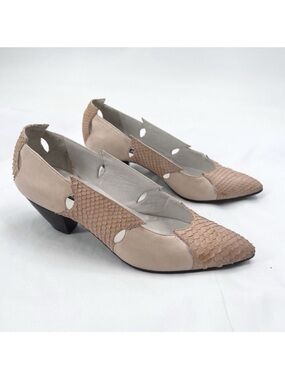 Vintage Maud Frizon Beige Snake Skin & Leather Heels Pumps